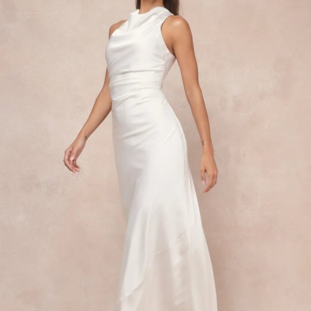 Lulus Effortlessly Sensational White Satin Backless Maxi Dress - Size Large